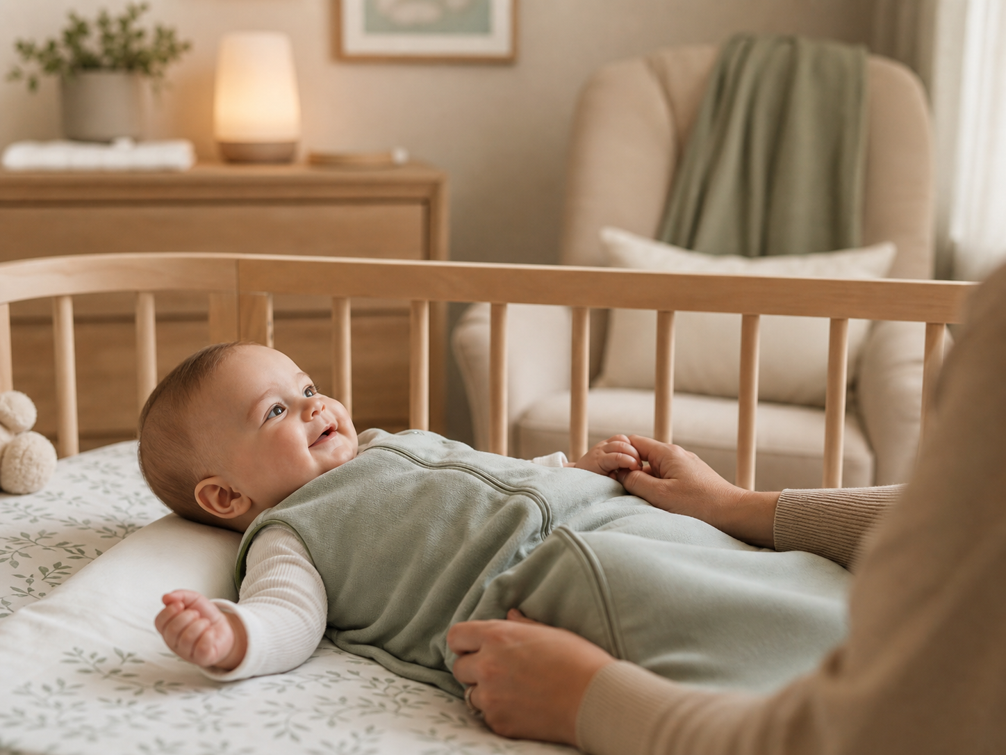 Infant in a calm nursery sleep routine
